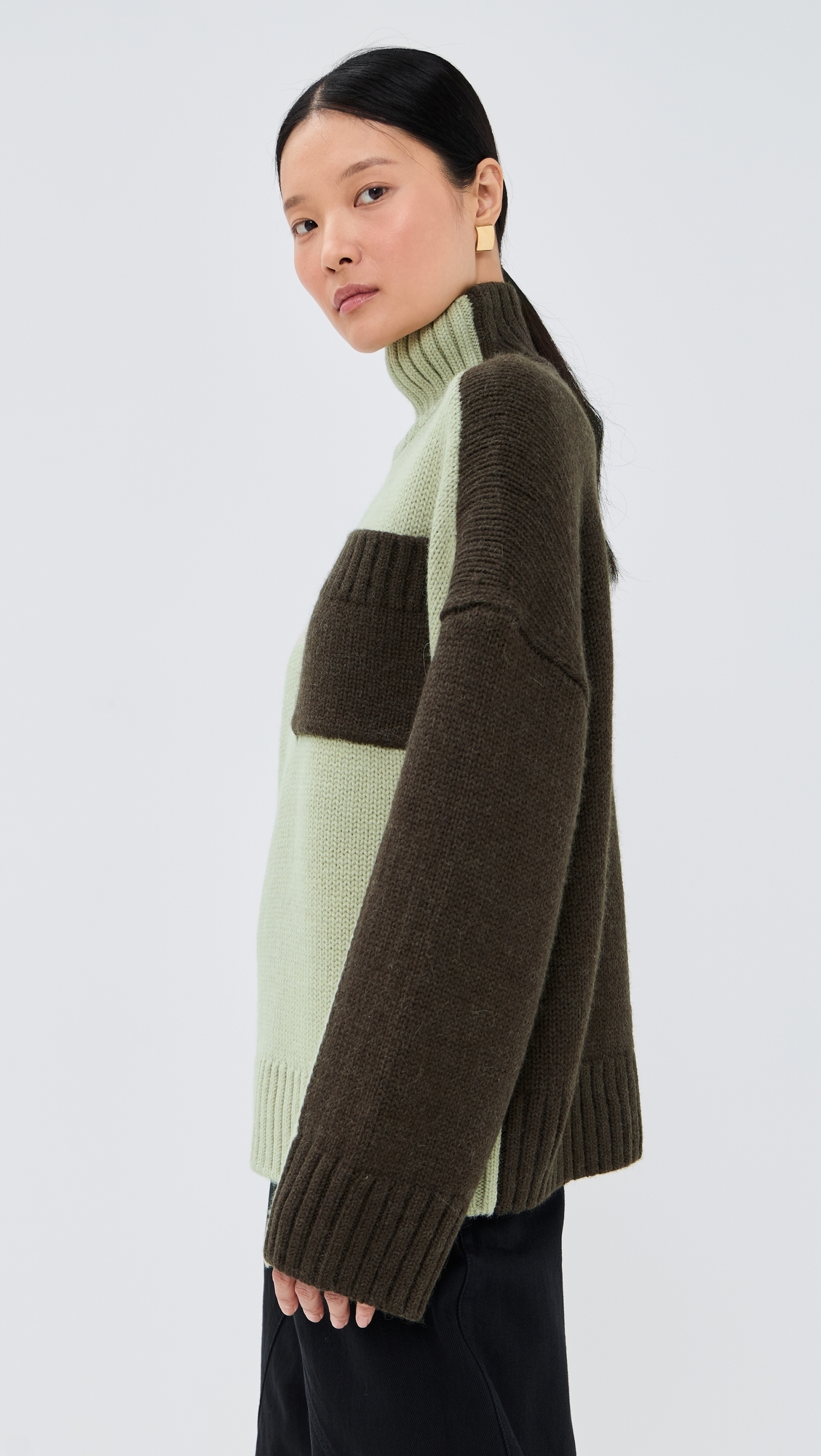 Two Tone Patch Pocket Sweater Nougat/Chocolate 