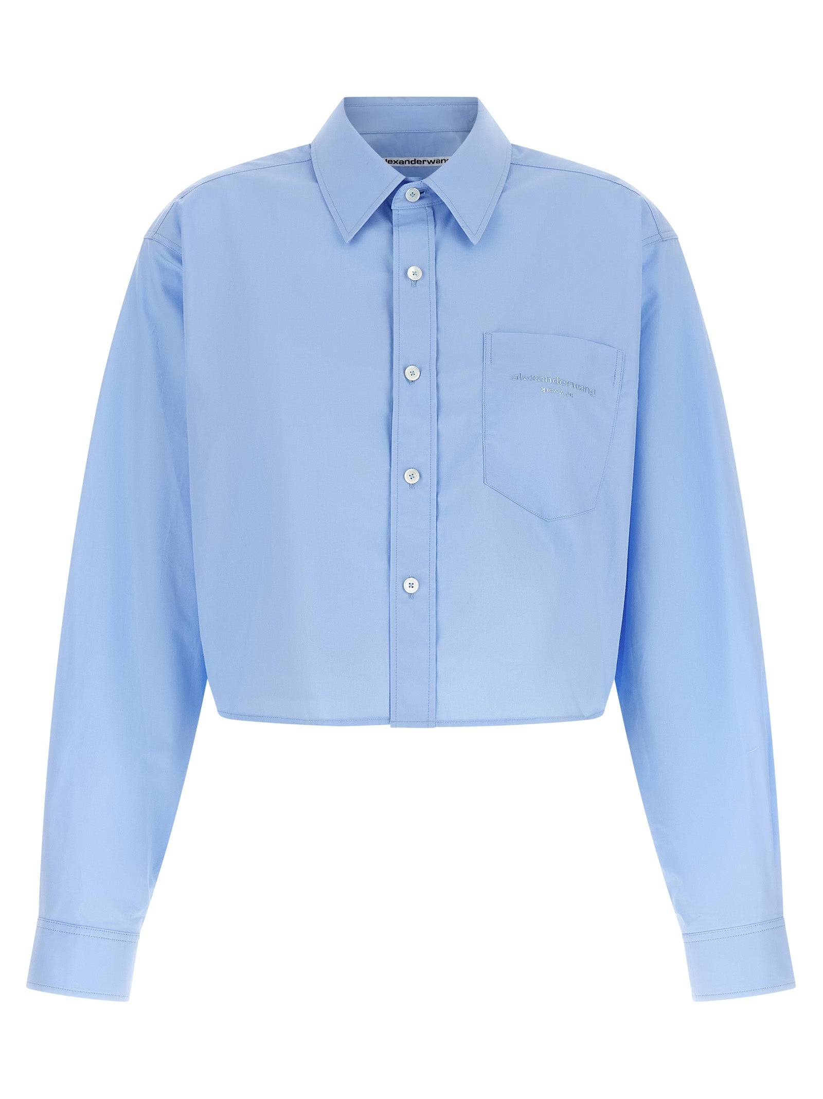 Cropped Cotton Oxford Shirt — Blue
