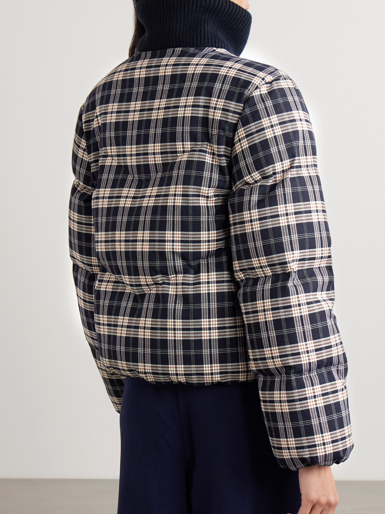 Bryony Ribbed Knit-trimmed Quilted Checked Ski Jacket - Blue