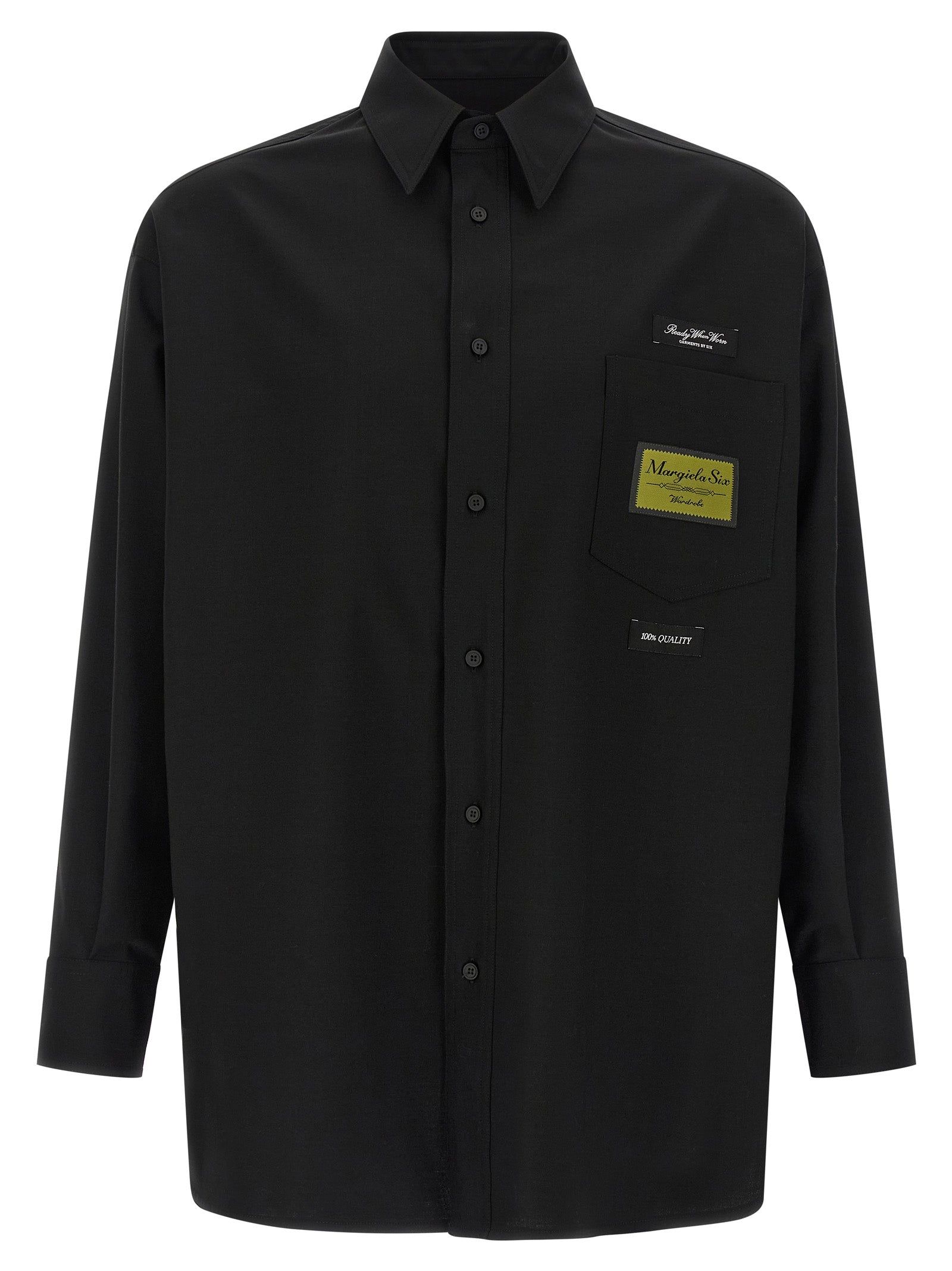 Logo-Appliqué Wool Blend Shirt — Black