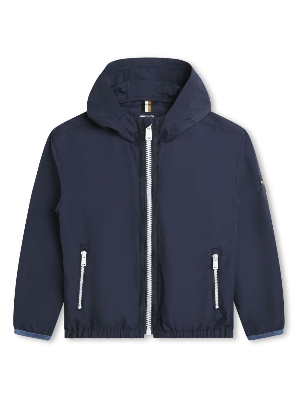 Logo-patch hooded windbreaker - Blue