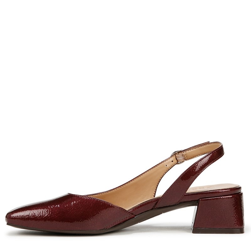 Jayla Slingback Pump Shoes, Cranberry Red Faux Leather, 6.0M Block Heels, Strap