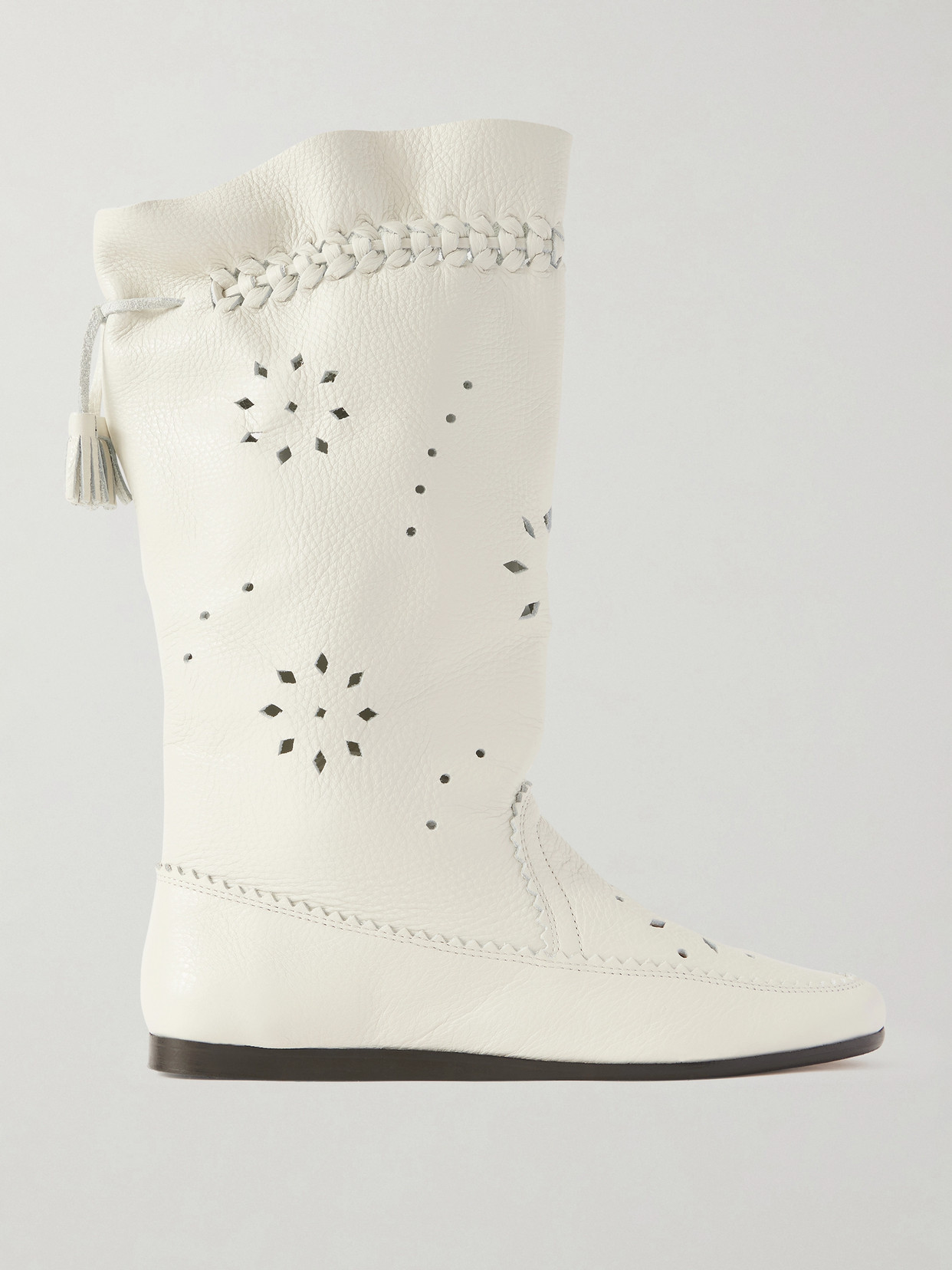 Welky Laser-cut Textured-leather Boots - White