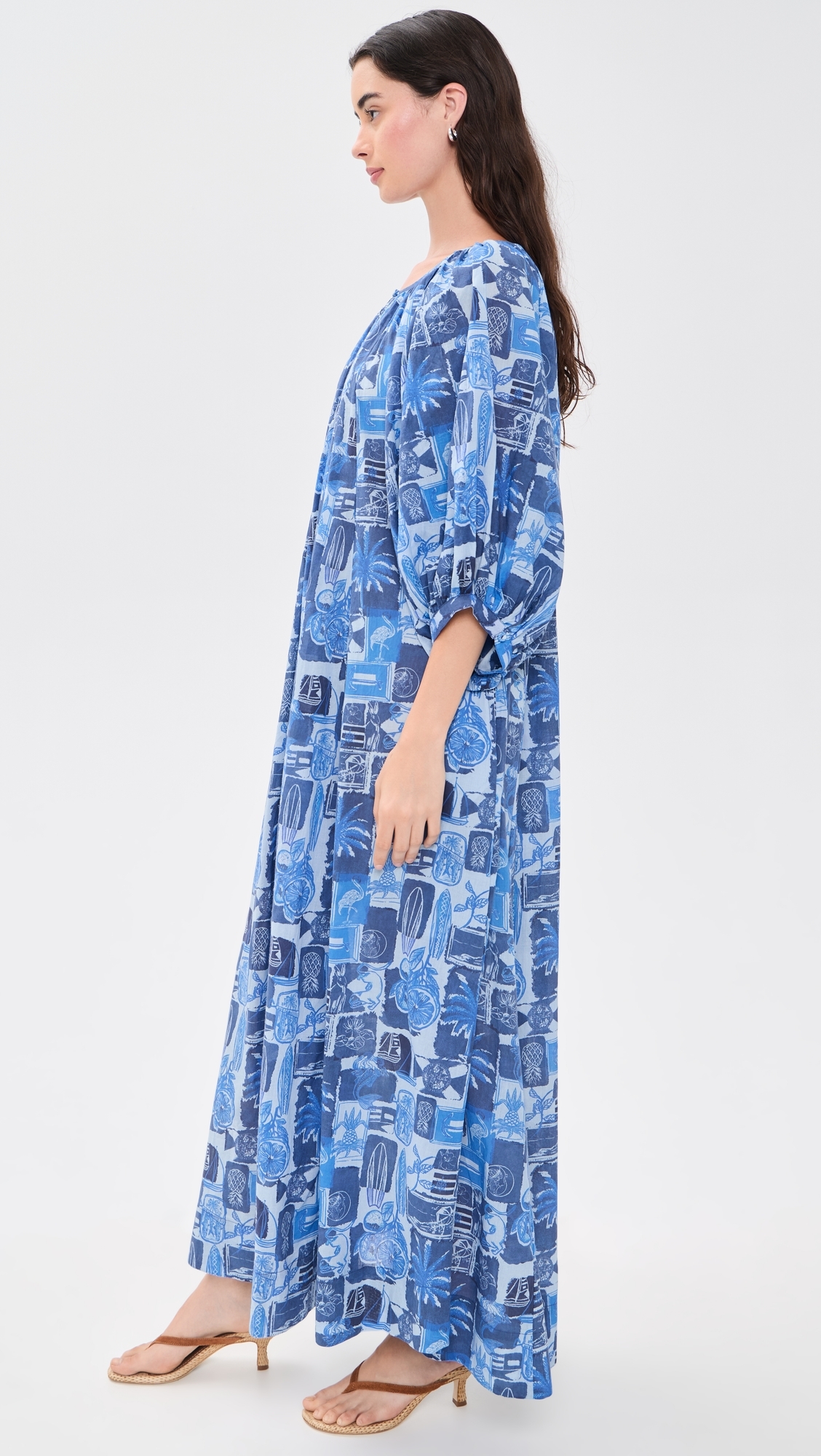Shirred Maxi Dress Seaside Florida Coast One Size