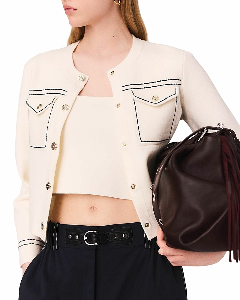 Contrast-stitch cardigan - Neutrals