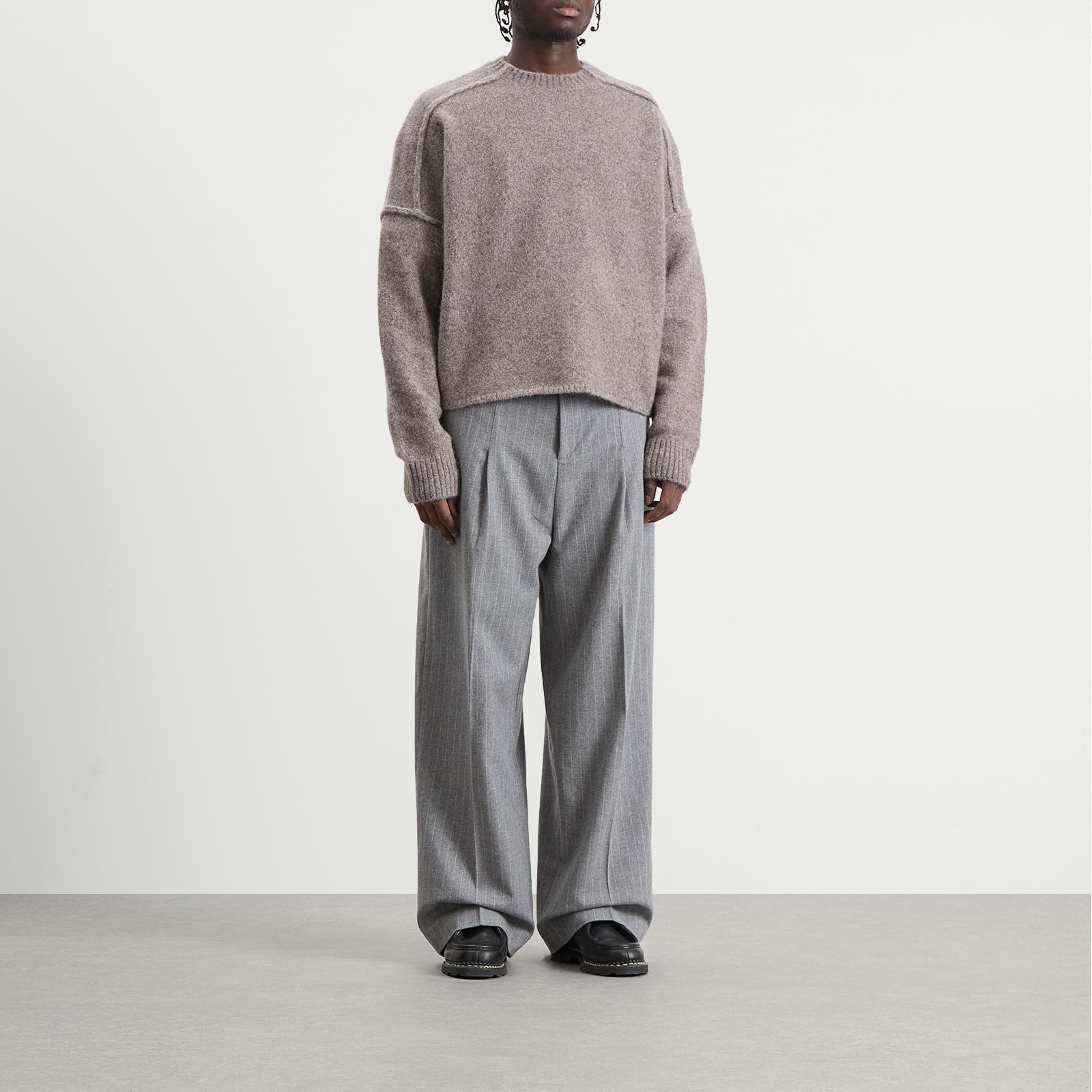 Men's Exposed Mock Neck Jumper in Biscuit