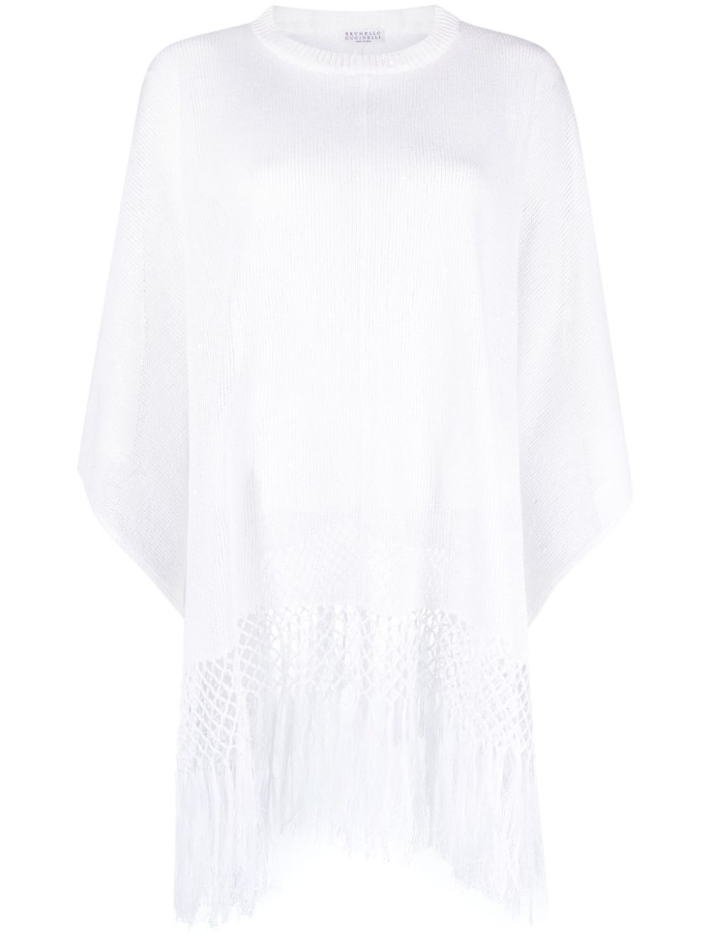 Asymmetric fringed jumper - White