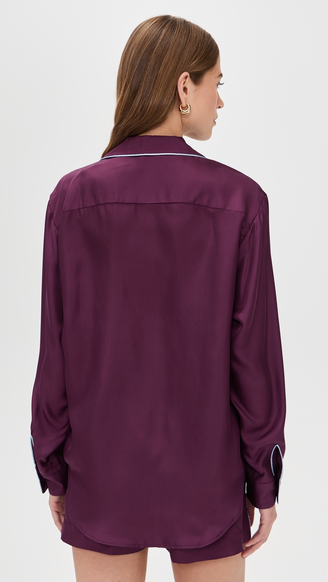 Notched Collar Shirt Eggplant/Lt Blue