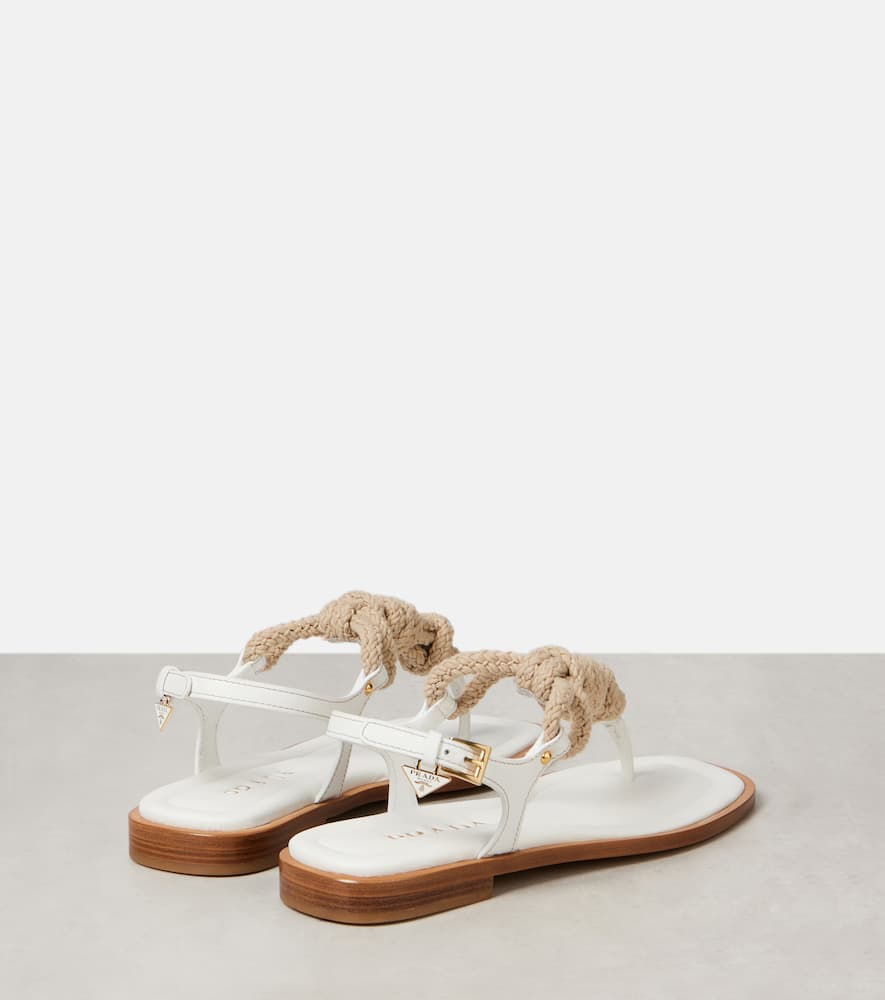 Leather-trimmed thong sandals