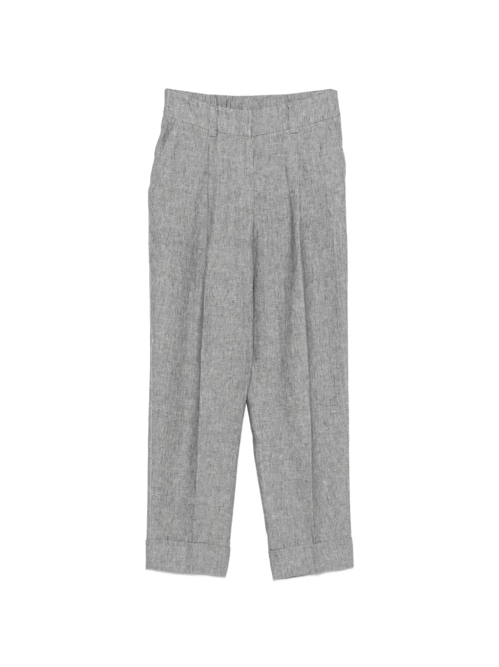 Pleated Cuffed Linen Trousers — Grey