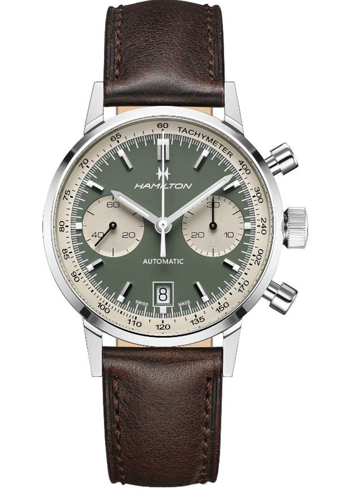 American Classic Intra-Matic Auto Chrono Green Dial Brown Leather Watch, 40mm