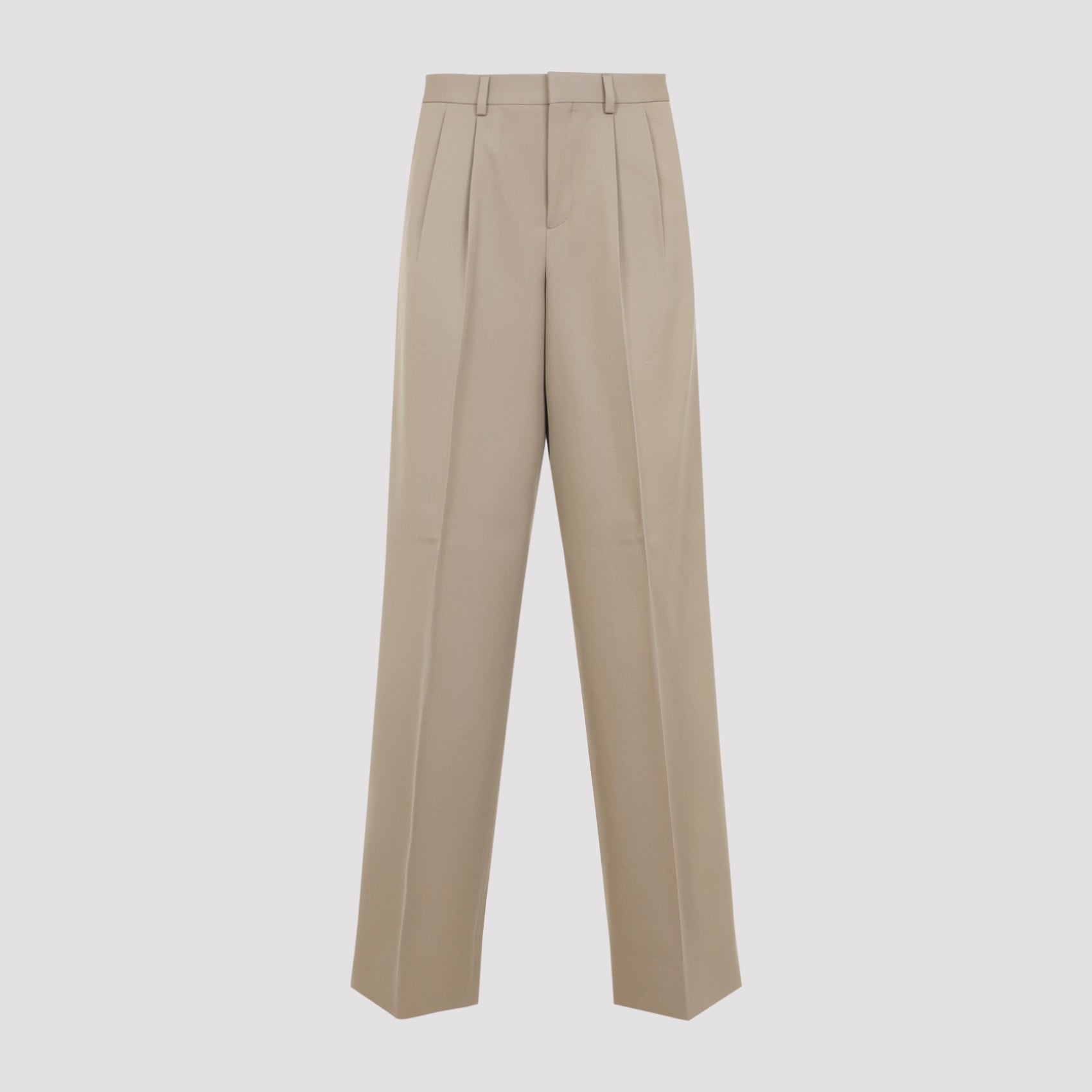 Pleated Trousers in Cotton and Wool Gabardine