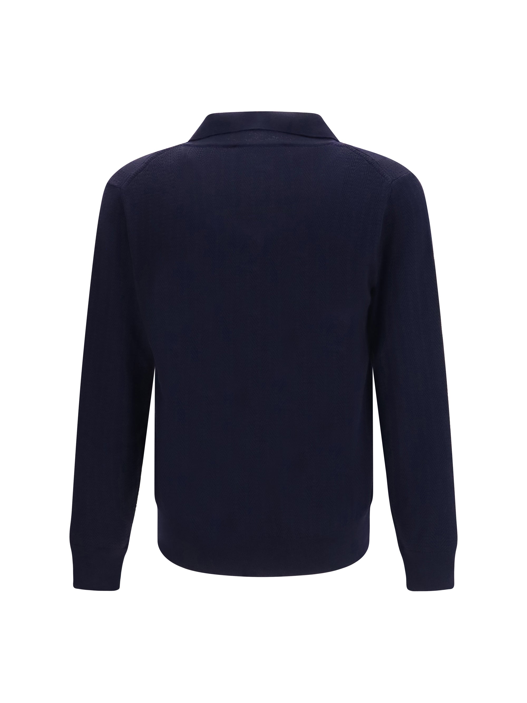 Polo Collar Fleece Wool Sweater — Navy