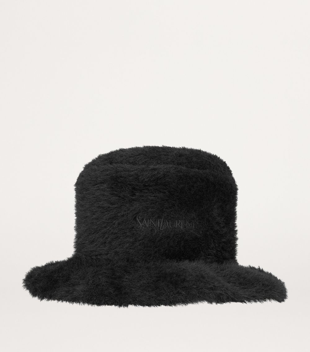 Fluffy Embroidered-Logo Bucket Hat