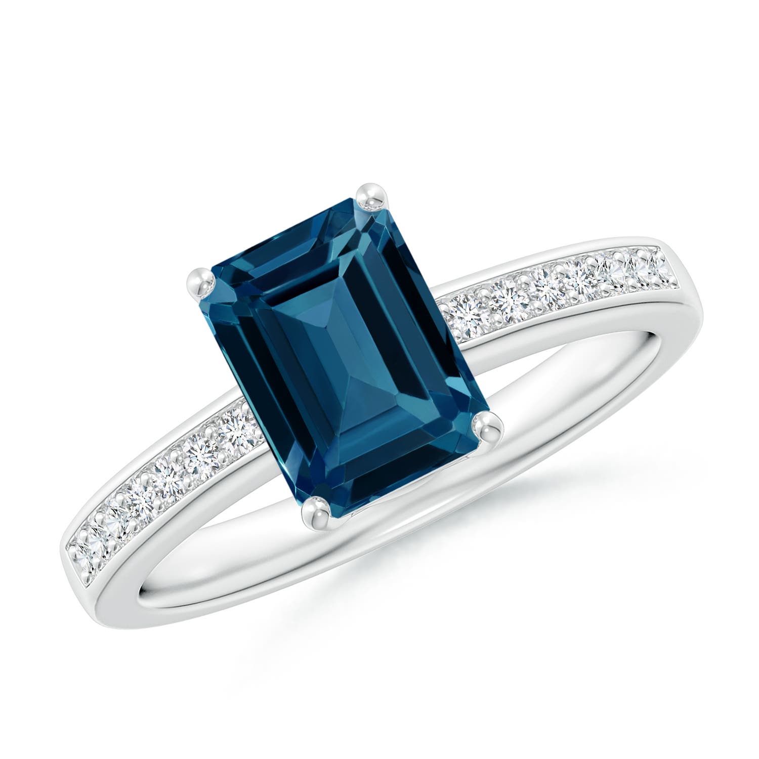 Angara 1.95 Carats Octagonal London Blue Topaz Cocktail Ring with Diamonds in Platinum