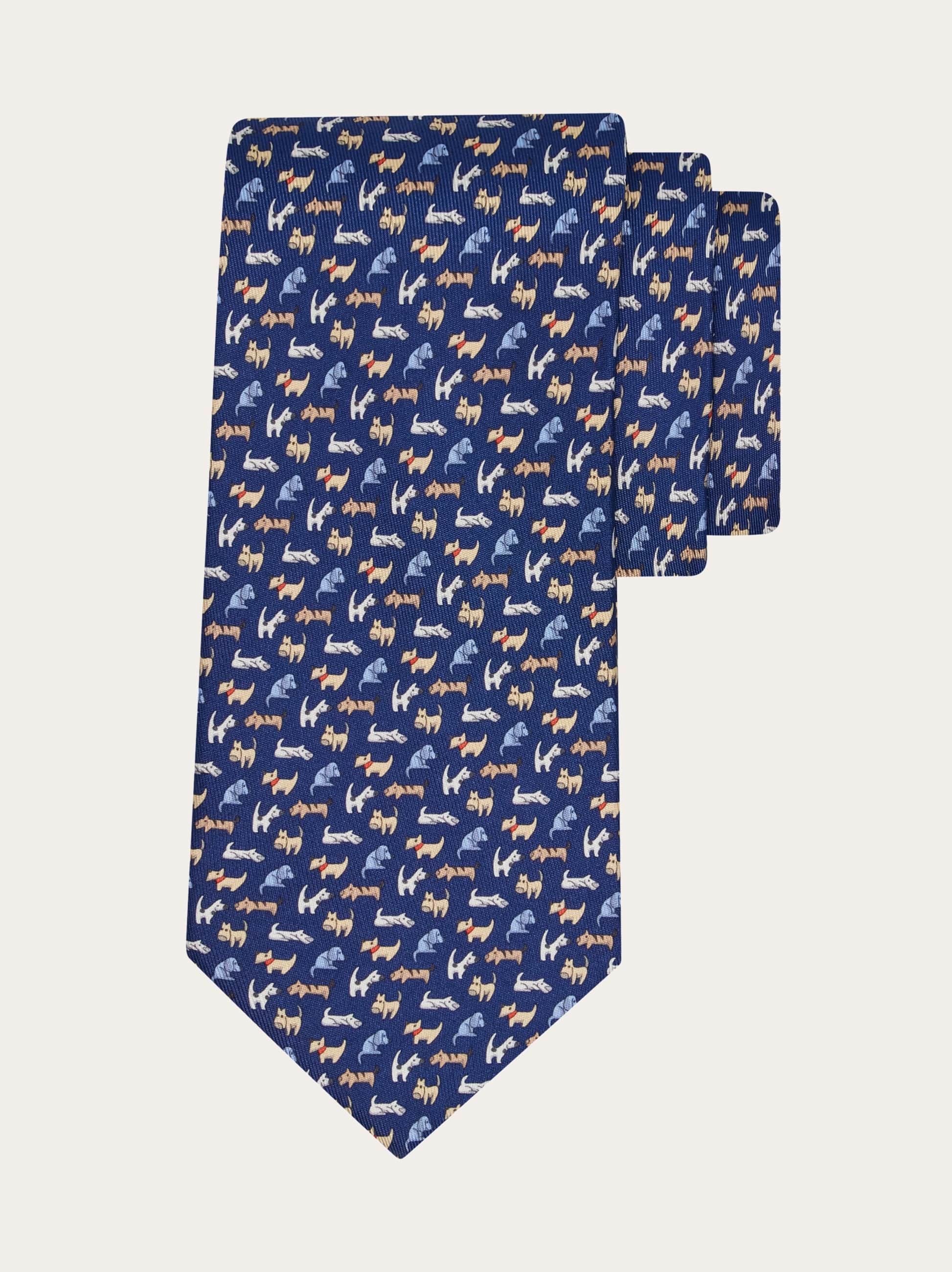 Men Dogs print silk tie Blue