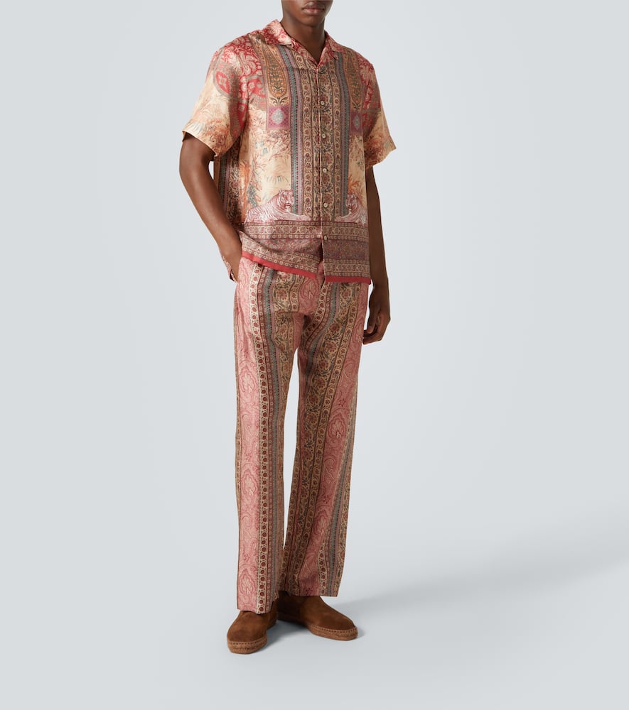 Paisley printed silk straight pants