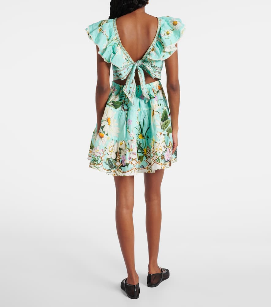 Foral Freefall embellished linen minidress