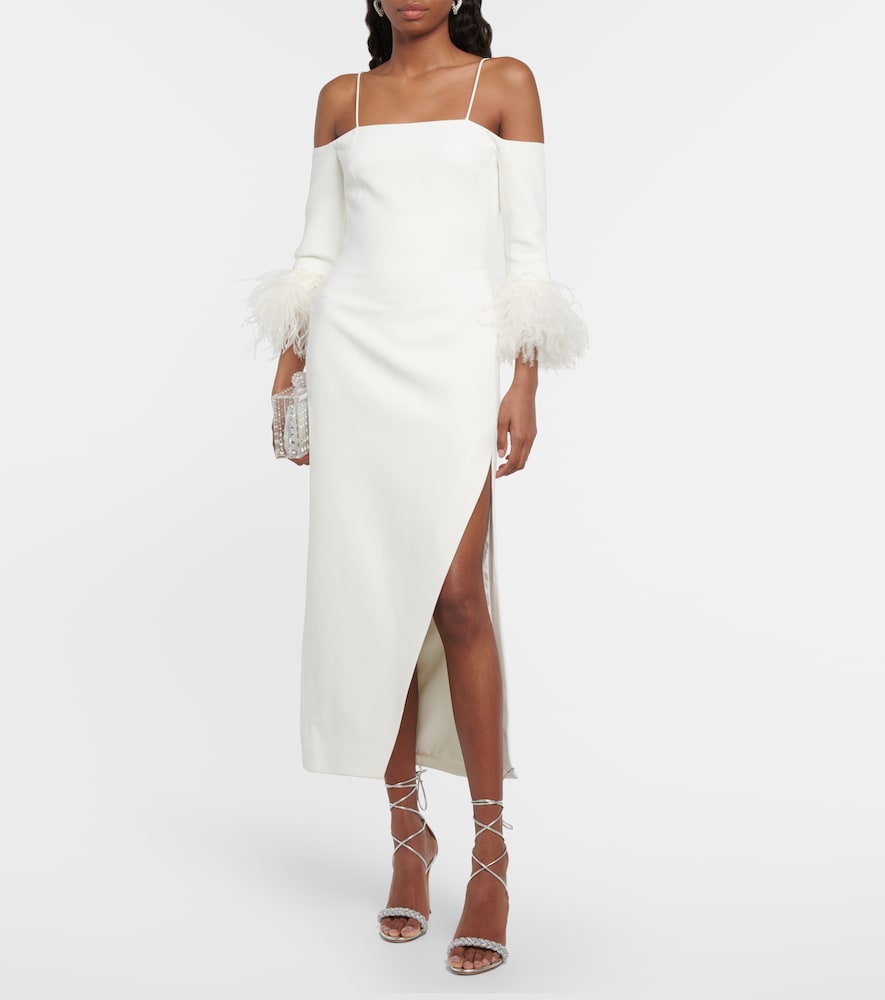 Feather-trimmed midi dress