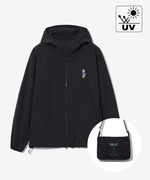 EMBROIDERY DAN LIGHTWEIGHT PACKABLE WINDBREAKER BLACK