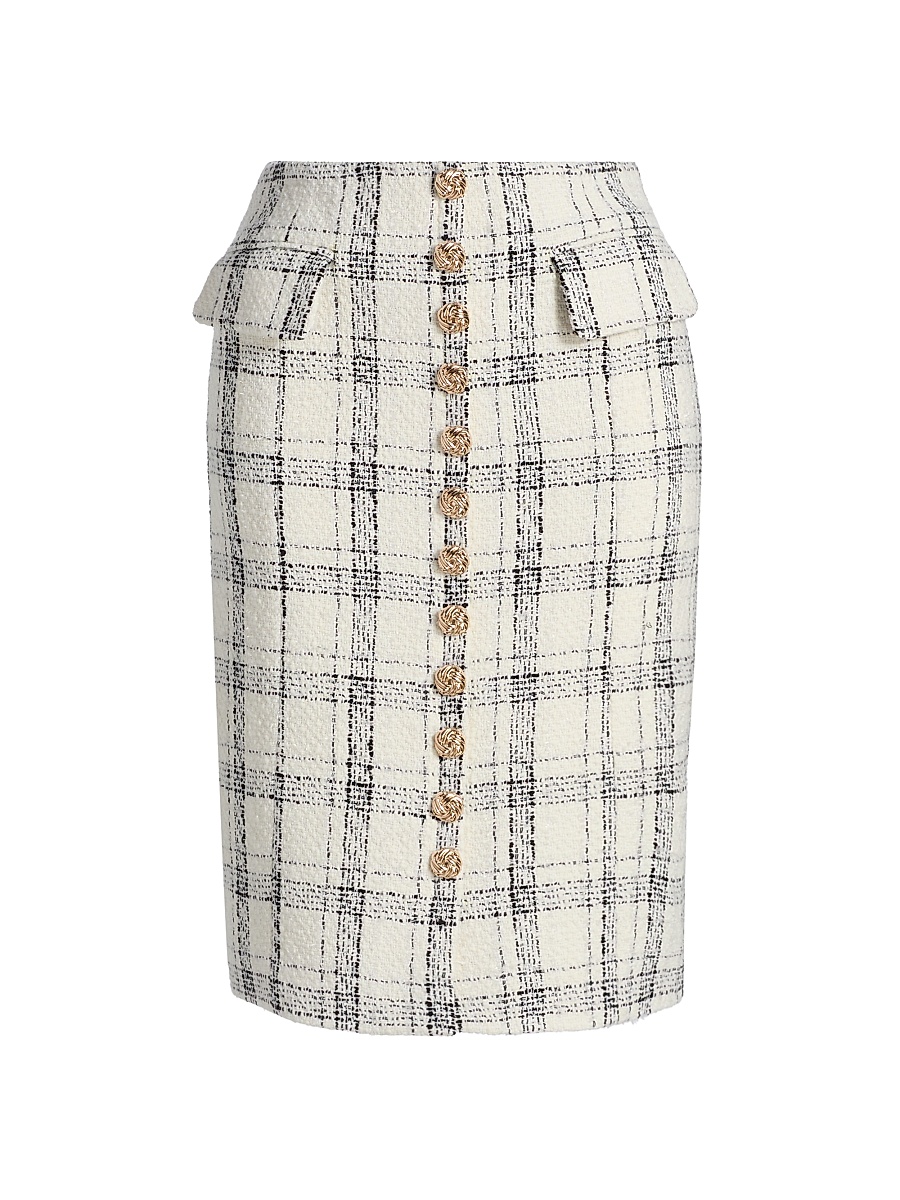 Women's Riley Windowpane Metallic-Tweed Knee-Length Skirt - Ivory Black