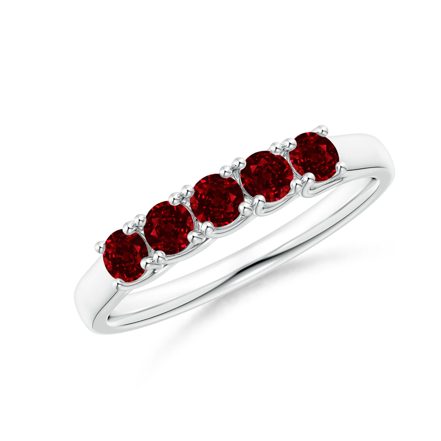 Angara 0.55 Carat Half Eternity Five Stone Ruby Wedding Band in 14K White Gold