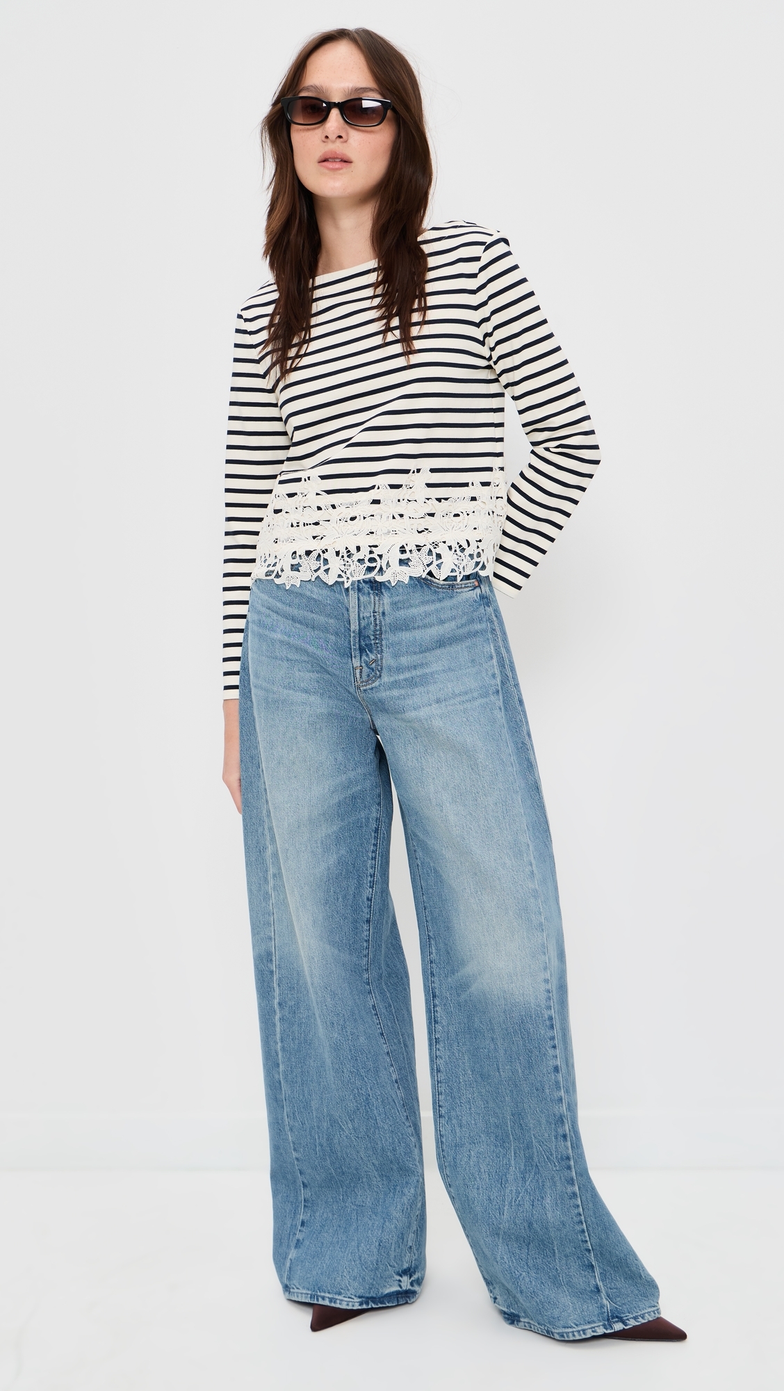 Hovey Top with Lace Dove/Navy Stripe