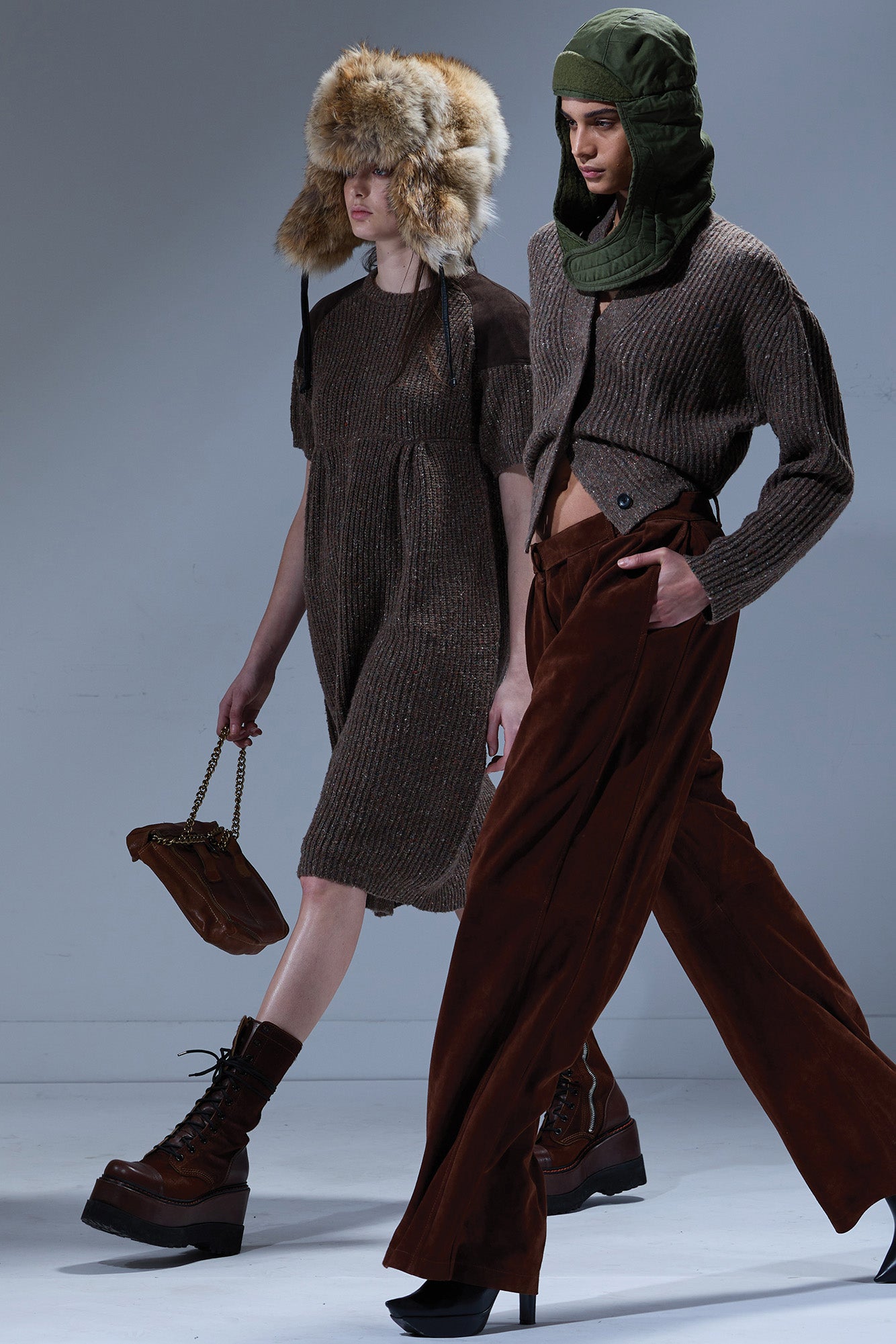 R13 Pleated Wide Leg Leather Pant - Brown Suede