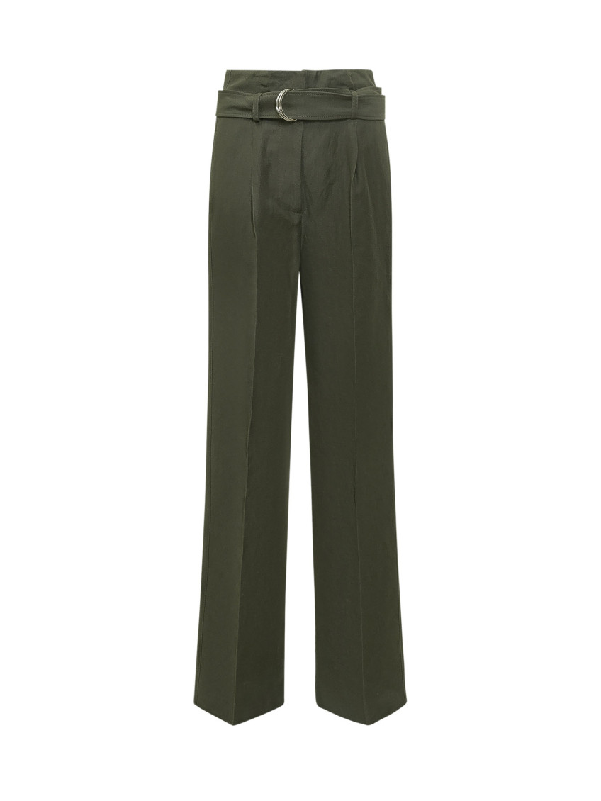 Green Relaxed Flat Front Pants