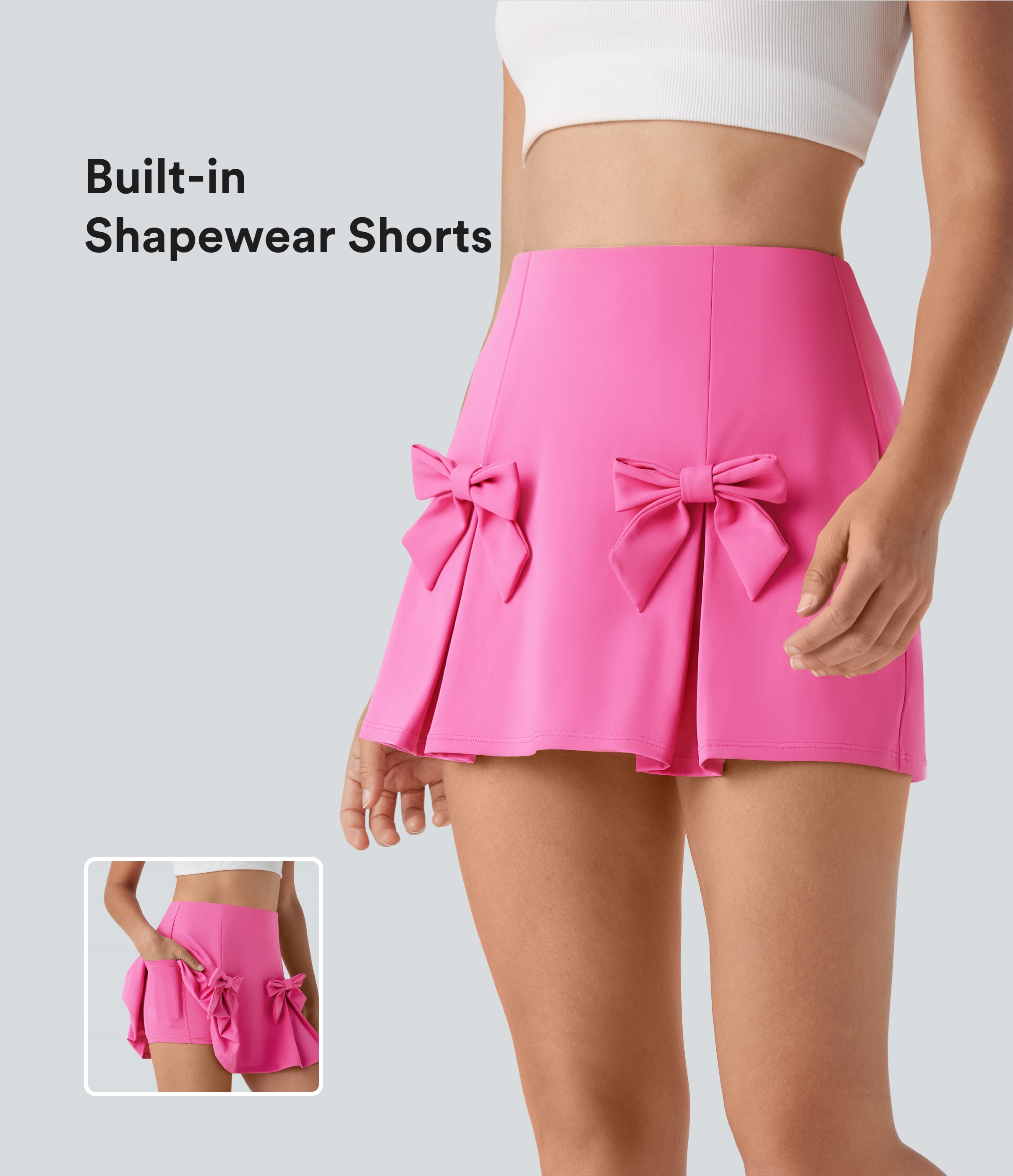 Halara Softlyzero™ QuickDry High Waisted Tummy Control Removable Bow Casual Skirt with Built-in Shapewear Shorts - Gorgeous Powder Pink - XLregular