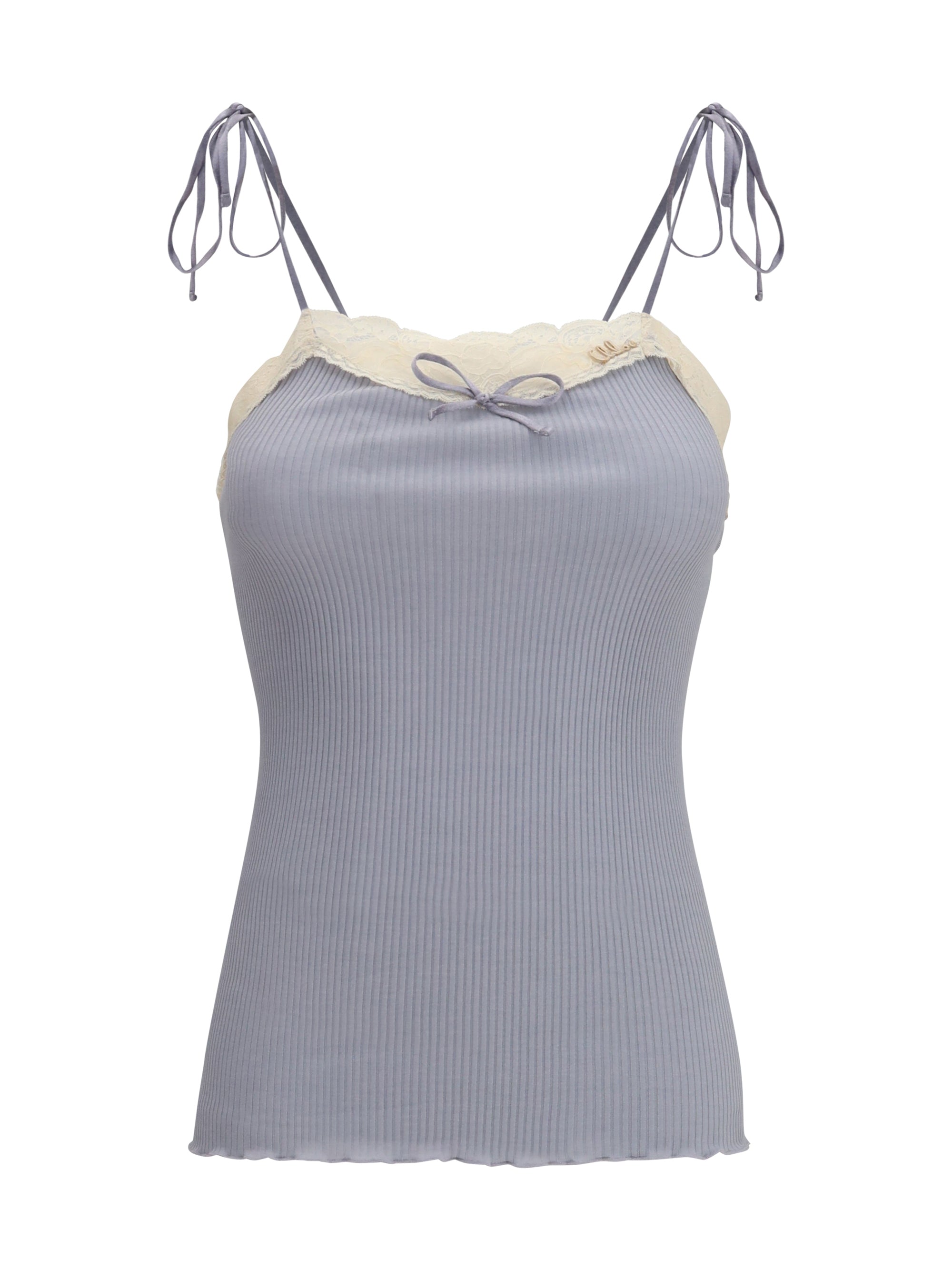 Lace-Trimmed Ribbed Jersey Tank Top — Gray
