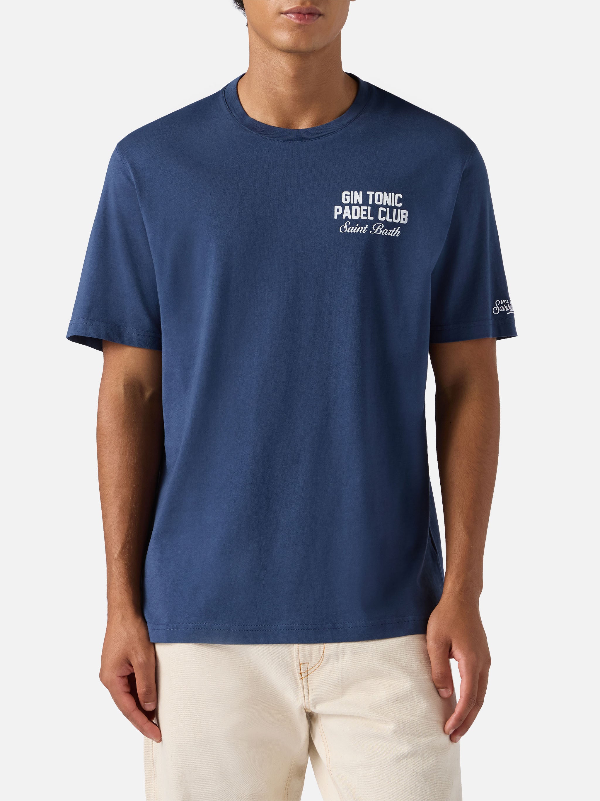 Arnott Cotton T-Shirt With Gin Tonic Cocktail Padel Club Print Blue - Men