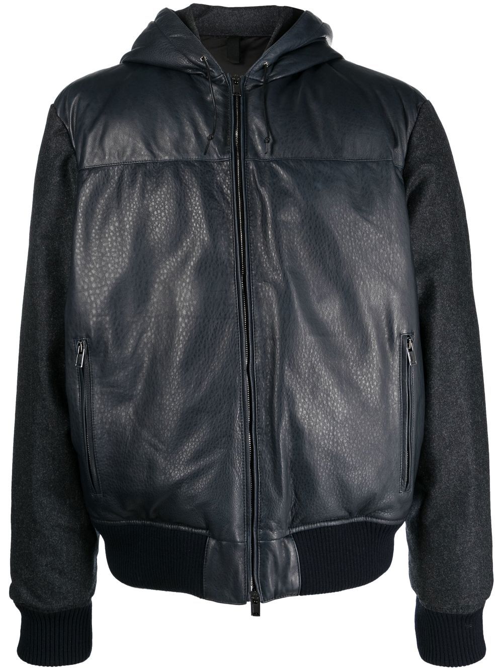 Contrast-panel hooded bomber jacket - Blue