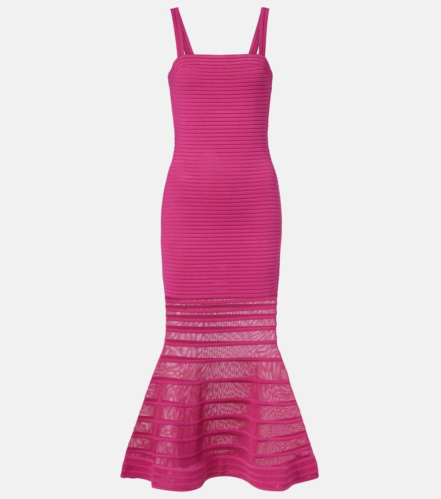 Vallarie ribbed-knit sheer midi dress