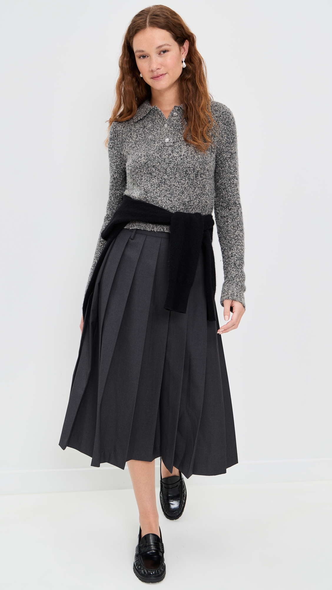 Wren Boucle Polo Sweater Charcoal