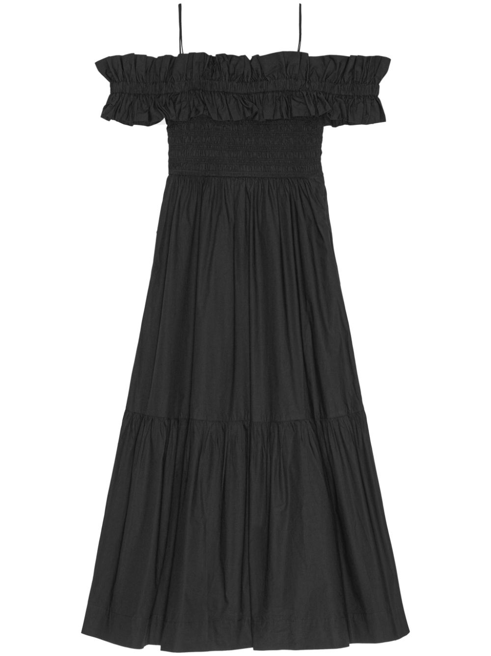 Cotton Poplin Long Smock Dress - Black