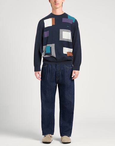 Man Sweater Navy Size 3XL Cotton, Wool