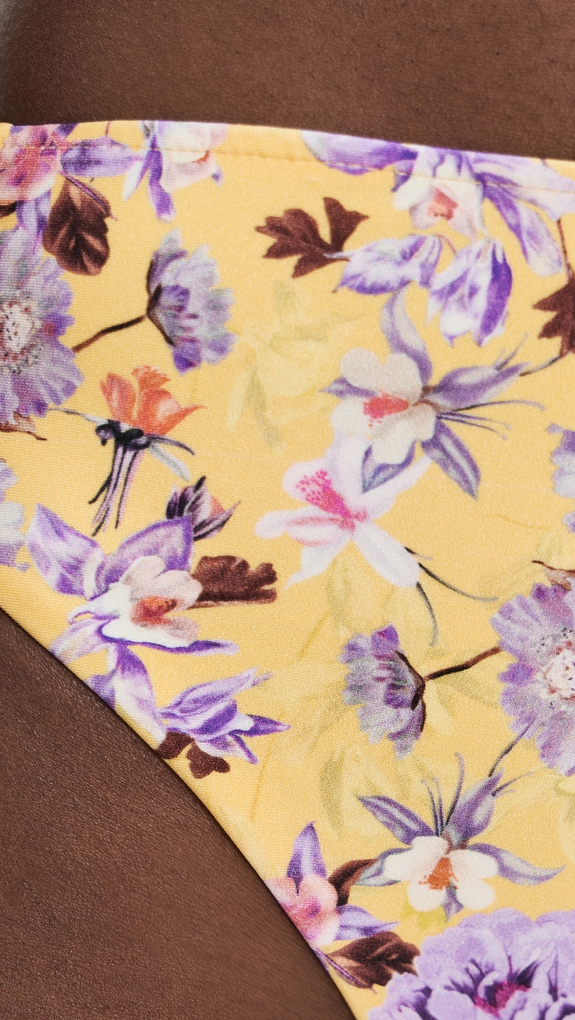 Peony Print Lycra High Waist Bikini Bottoms Yellow