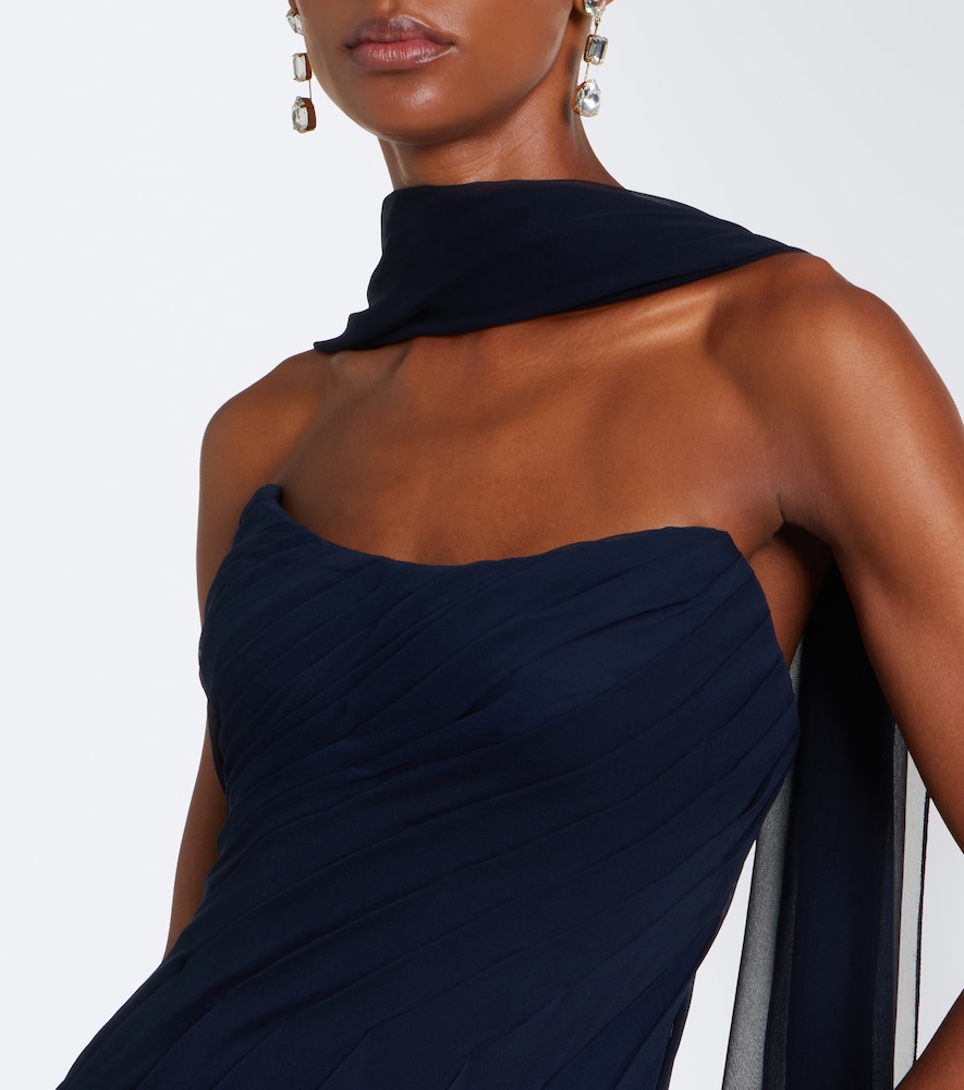 Scarf-detail draped silk bustier gown