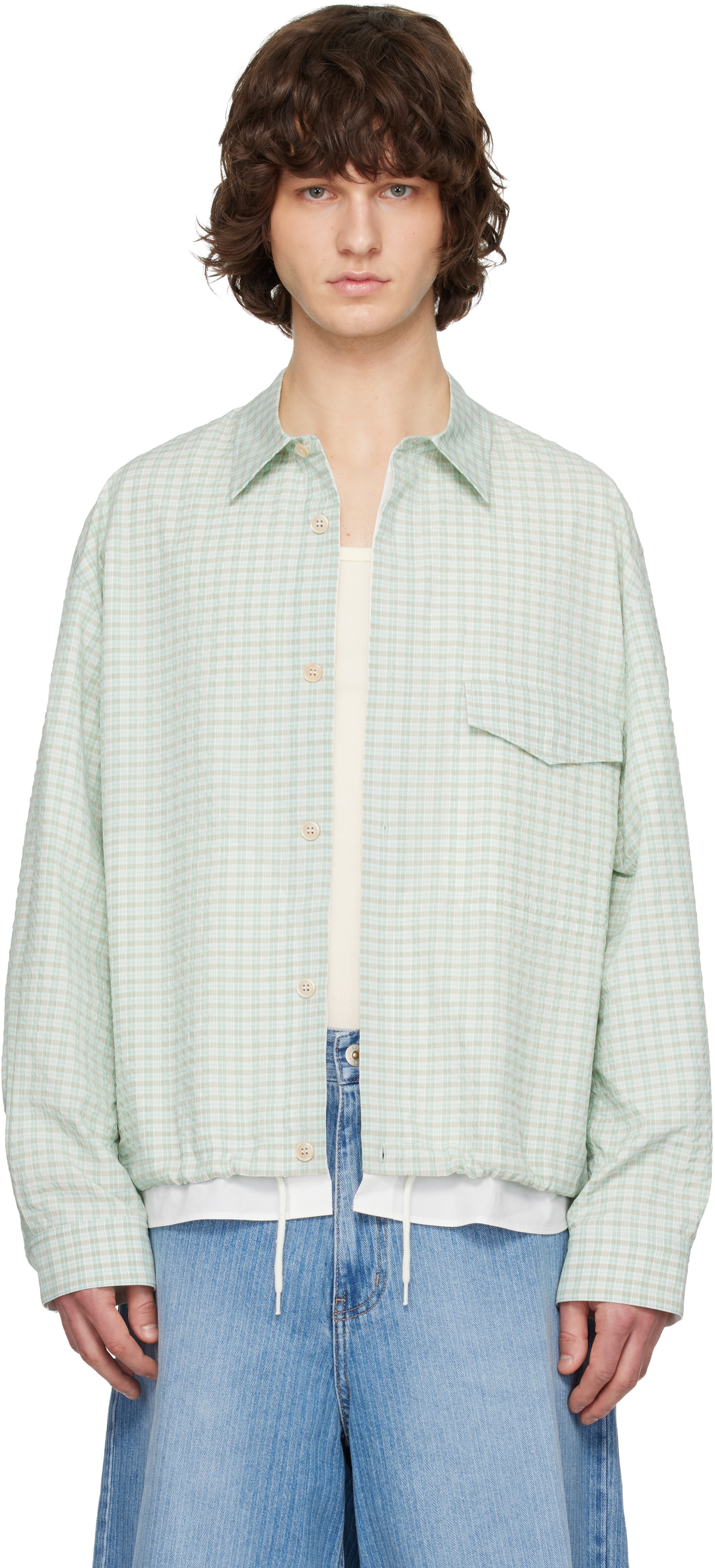 Green & White Layered Check Out Shirt