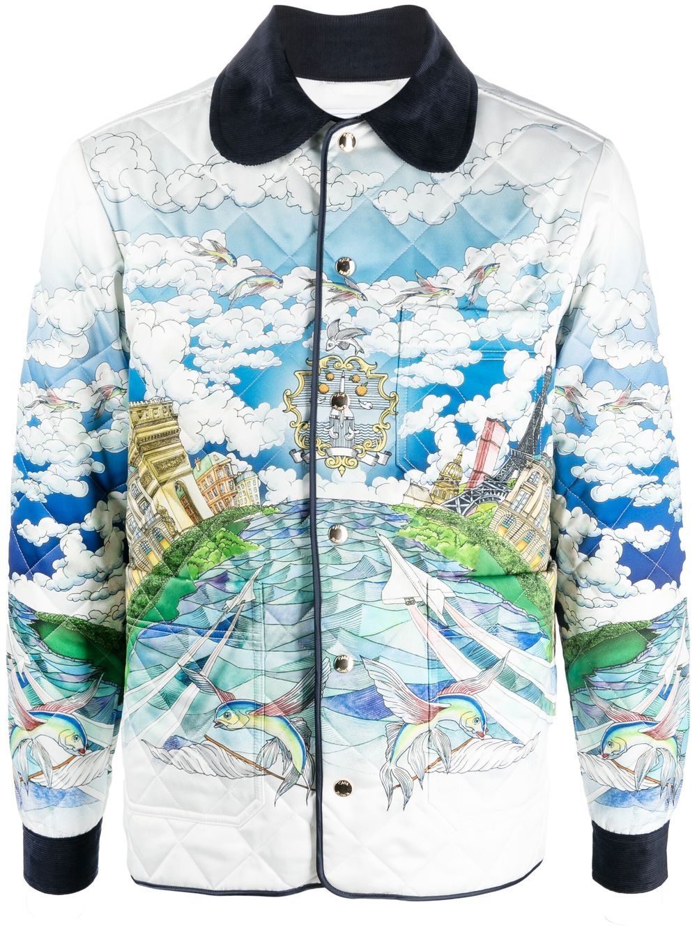 Graphic-print quilted jacket - White