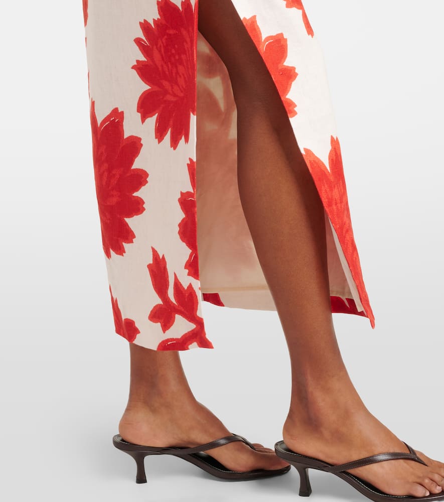 Floral linen midi skirt