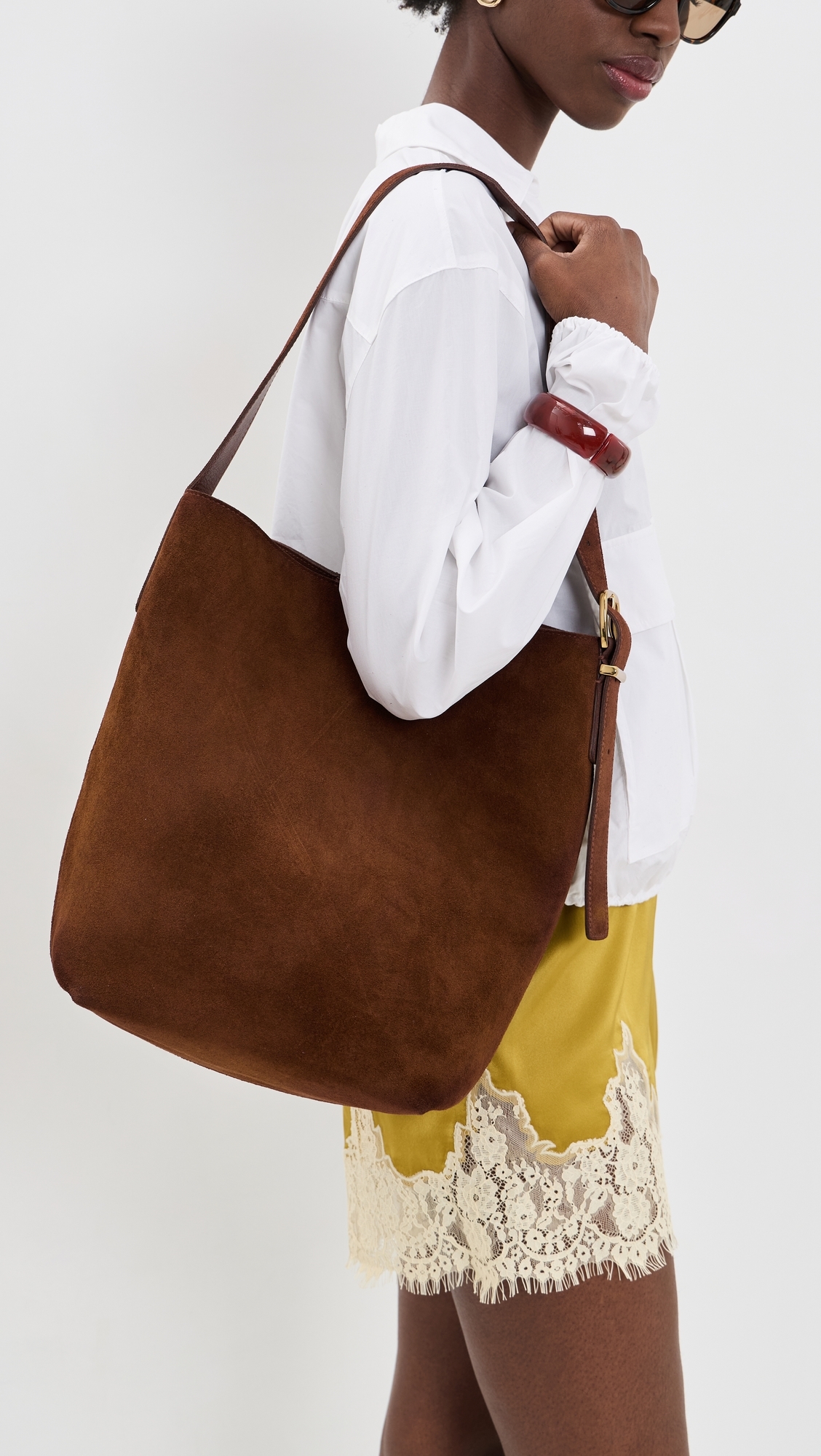 Suede Essentials Bucket Tote Soft Mahogany One Size
