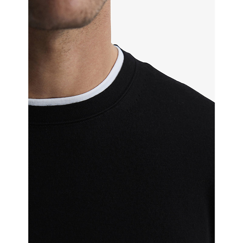 Mens Black Wessex Crewneck Merino-wool Jumper