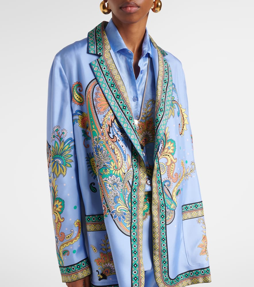 Paisley silk twill wrap blazer