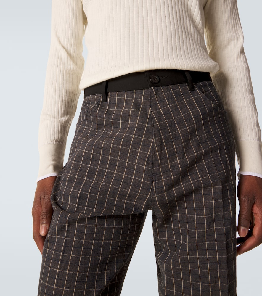 Country checked linen-blend straight pants