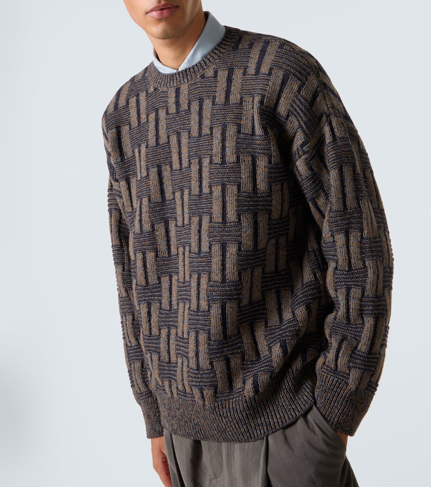Basketweave-knit camel hair sweater