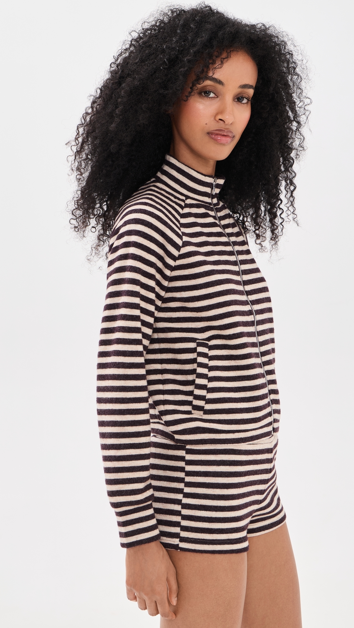 Bloom Knit Jacket Beige Chocolate Stripe