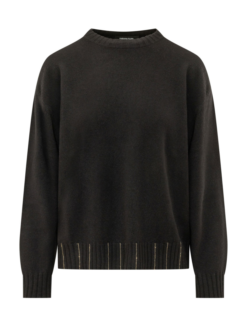 Black Solid Crew Neck Sweater