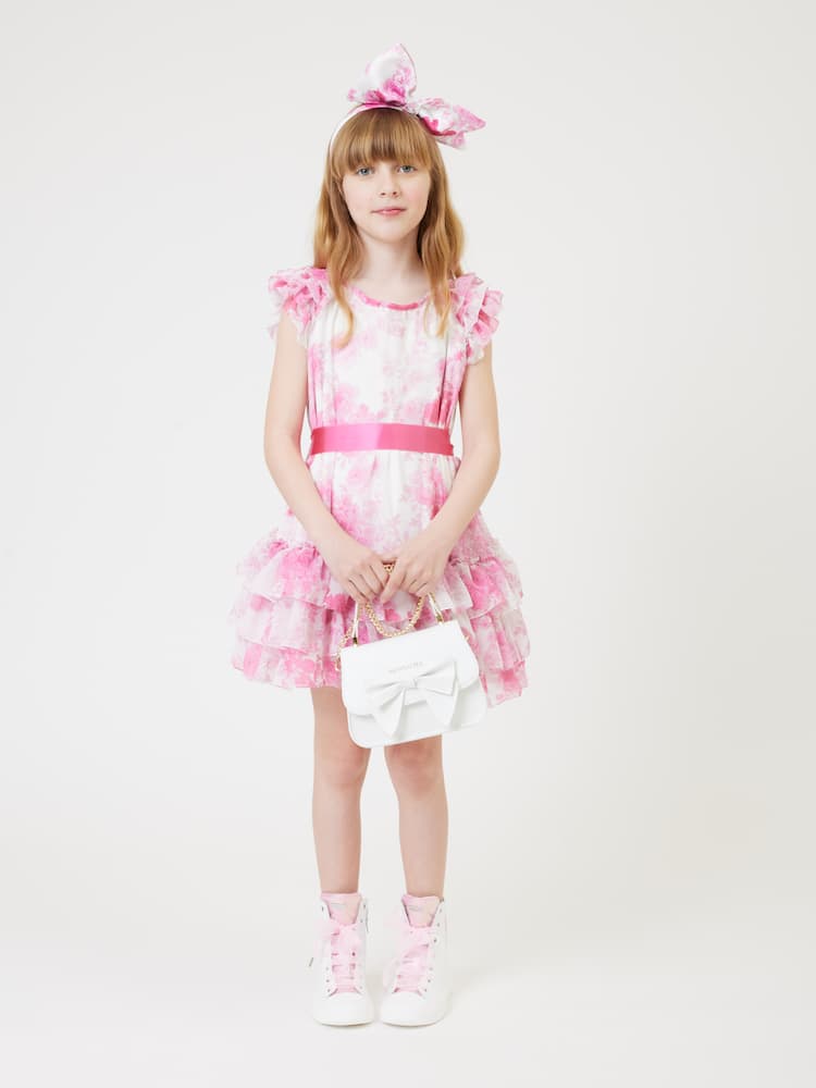 Monnalisa Floral bow-detail georgette dress